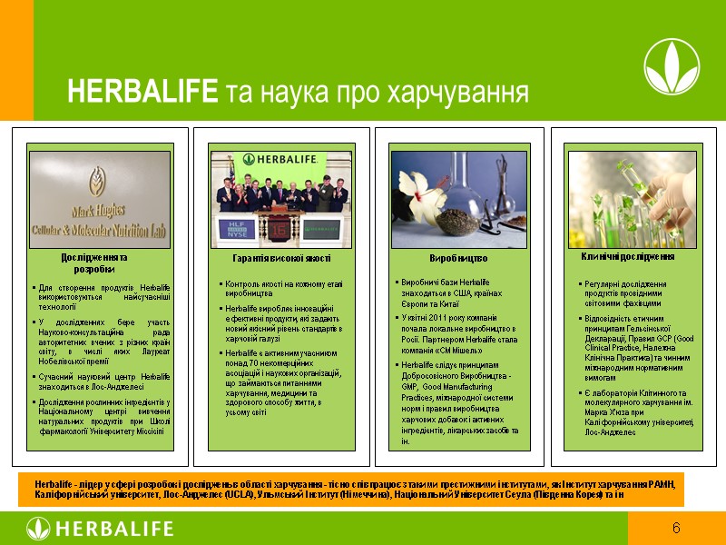 Дослідження та розробки Для створення продуктів Herbalife використовуються найсучасніші технології У дослідженнях бере участь